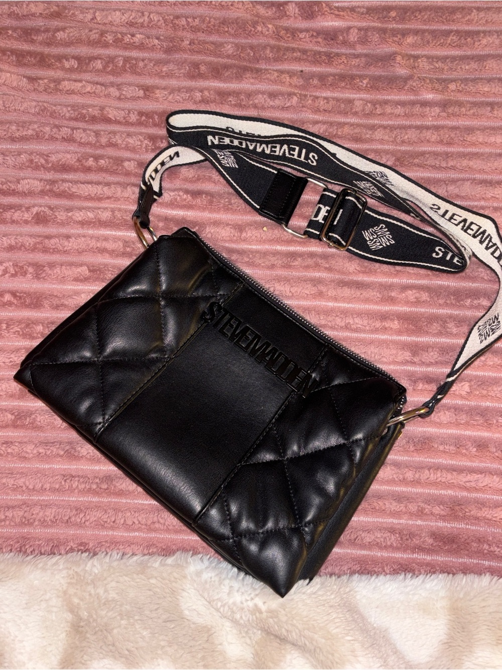 Steve Madden Black Quilted Crossbody with Branded Strap